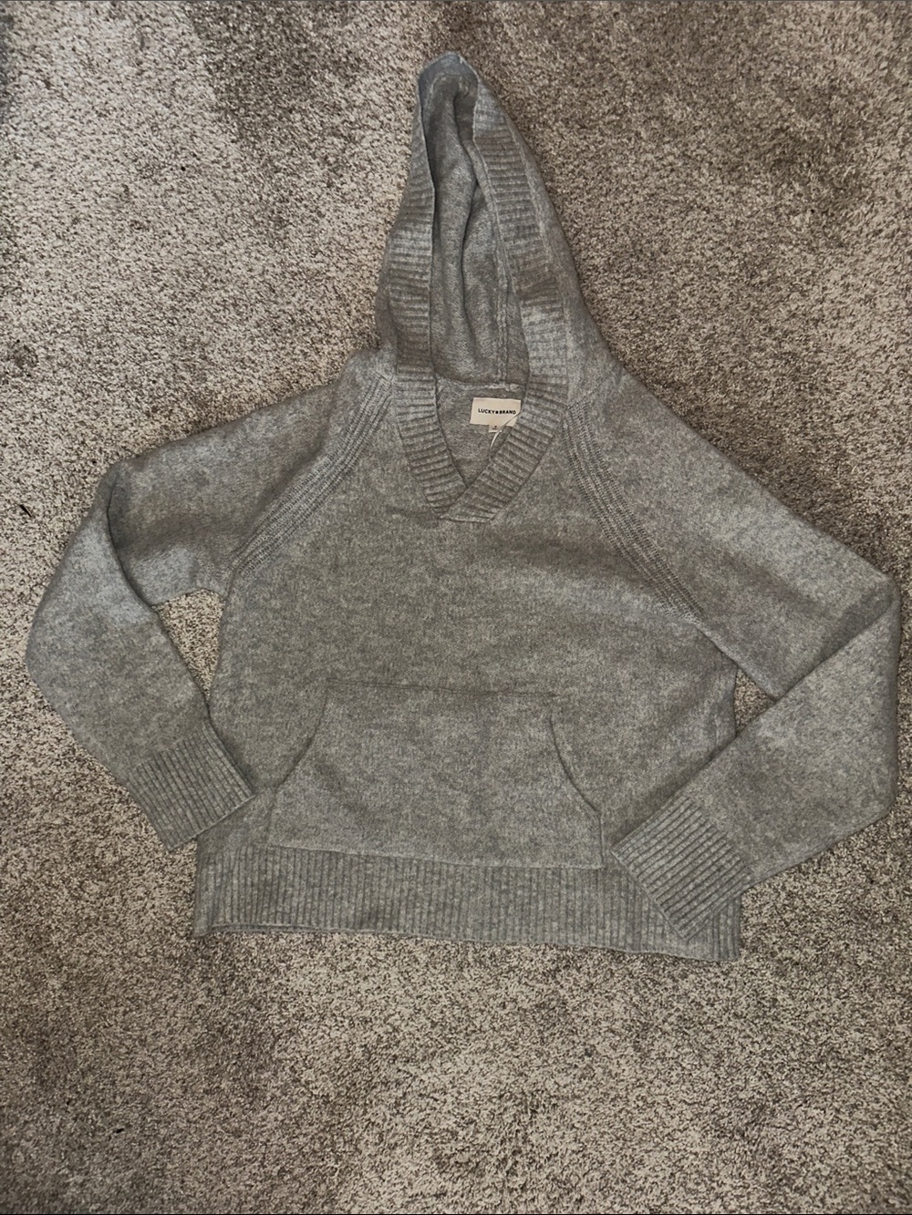 Lucky Brand Cream/Gray Hooded Turtleneck Sweater